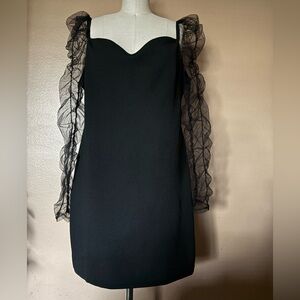 Black Sheath Dress with Puff Sleeves and Sweetheart Neckline